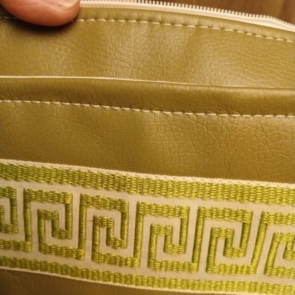 NEW Faux Leather Shoulder Purse Bag Avocado green Greek trim Crossbody Supple! - Picture 10 of 10